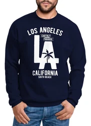 Neverless Sweatshirt Herren Los Angeles California LA Palme Rundhals-Pullover Dunkelblau/Blau/Grün
