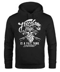 Neverless Hoodie Herren Long-Sleeve Biker Motorrad Motiv Freedom is a full Tank Skull Totenkopf Schwarz