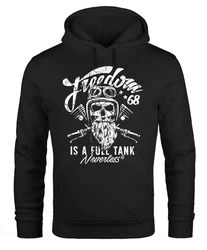 Neverless Hoodie Herren Long-Sleeve Biker Motorrad Motiv Freedom is a full Tank Skull Totenkopf Schwarz