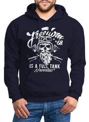 Neverless Hoodie Herren Long-Sleeve Biker Motorrad Motiv Freedom is a full Tank Skull Totenkopf Dunkelblau/Blau