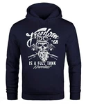 Neverless Hoodie Herren Long-Sleeve Biker Motorrad Motiv Freedom is a full Tank Skull Totenkopf Dunkelblau/Blau
