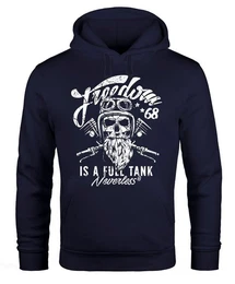 Hoodie Herren Long-Sleeve Biker Motorrad Motiv Freedom is a full Tank Skull Totenkopf
