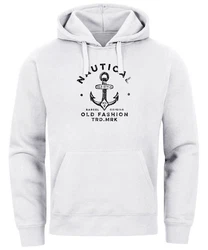 Neverless Hoodie Herren Anker Motiv Nautical Kapuzen-Pullover Weiß/Creme/Dunkelblau/Grau/Braun