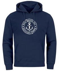 Neverless Hoodie Herren Anker Motiv Anchor Print Vintage Stil Dunkelblau/Blau