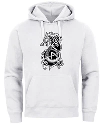 Neverless Hoodie Herren Wolf Fenrir Weiß/Creme