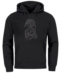 Neverless Hoodie Herren Wolf Fenrir Schwarz/Dunkelgrau
