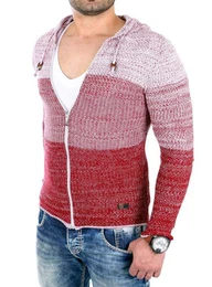 Strickjacke Strickjacke Herren Colorblock Kapuzen Cardigan Jacke RS-3107 (1-tlg) Kapuzenpullover Zipper Hoodie