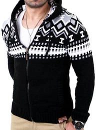Strickpullover Herren Grobstrick Norweger Winter Strickjacke mit Kapuze RS-310 (1-tlg) Strickjacke Zipper Hoodie