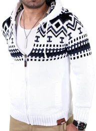 Strickpullover Herren Grobstrick Norweger Winter Strickjacke mit Kapuze RS-310 (1-tlg) Strickjacke Zipper Hoodie