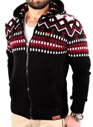 Strickpullover Herren Grobstrick Norweger Winter Strickjacke mit Kapuze RS-310 (1-tlg) Strickjacke Zipper Hoodie