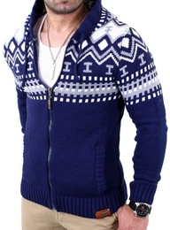 Strickpullover Herren Grobstrick Norweger Winter Strickjacke mit Kapuze RS-310 (1-tlg) Strickjacke Zipper Hoodie