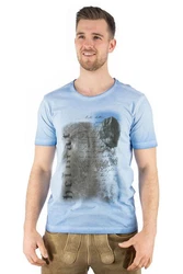 OS-Trachten Trachtenshirt Praiol Kurzarm T-Shirt Hellblau/Grau