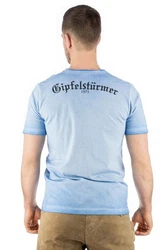 OS-Trachten Trachtenshirt Praiol Kurzarm T-Shirt Hellblau/Grau