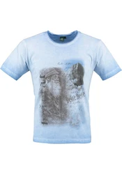 OS-Trachten Trachtenshirt Praiol Kurzarm T-Shirt Hellblau/Grau