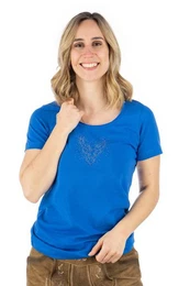 Trachtenshirt Wimporo Kurzarm T-Shirt mit Strass-Hirsch auf der Brust