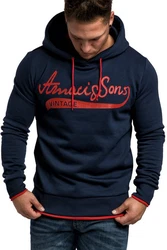 Amaci&Sons Kapuzenpullover MENIFEE Herren Basic Kontrast Sweatjacke Hoodie Dunkelblau/Blau