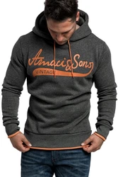 Amaci&Sons Kapuzenpullover MENIFEE Herren Basic Kontrast Sweatjacke Hoodie Dunkelgrau/Grau/Orange