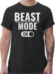 Shirtracer T-Shirt Beast Mode ON Fitness & Workout Beige/Hellblau/Braun