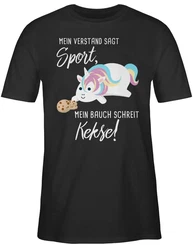 Shirtracer T-Shirt Mein Bauch schreit Kekse! Einhorn Sprüche Rosa/Schwarz/Grau/Beige/Lila