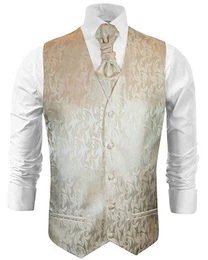 Anzugweste Herren Hochzeitsweste mit Plastron Set 2tlg florale - Brutigam (Set, 2-tlg., mit Weste und Plastron) cappuccino braun V42, Gr. 52 (M)