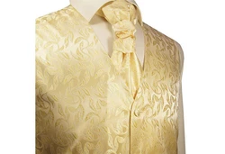 Paul Malone Anzugweste Herren Hochzeitsweste mit Plastron Set 2tlg florale (V15) creme/gold
