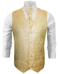 Anzugweste Herren Hochzeitsweste mit Plastron Set 2tlg florale - Brutigam (Set, 2-tlg., mit Weste und Plastron) creme gold V15, Gr. 48 (XS)