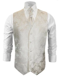Anzugweste Herren Hochzeitsweste mit Plastron Set 2tlg paisley - Brutigam (Set, 2-tlg., mit Weste und Plastron) ivory V44, Gr. 94 (XST)