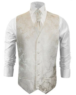 Paul Malone Anzugweste Herren Hochzeitsweste mit Plastron Set (V19) elfenbein (V44)