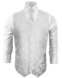 Paul Malone Anzugweste Herren Hochzeitsweste mit Plastron Set (V19) weiß (V17)