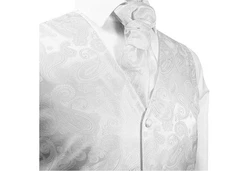 Paul Malone Anzugweste Herren Hochzeitsweste mit Plastron Set (V19) weiß (V17)