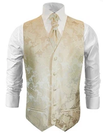 Anzugweste Herren Hochzeitsweste mit Plastron Set 2tlg paisley - Brutigam (Set, 2-tlg., mit Weste und Plastron) creme V19, Gr. 50 (S)
