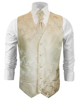Paul Malone Anzugweste Herren Hochzeitsweste mit Plastron Set (V19) creme (V19)