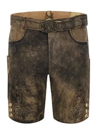 Trachtenlederhose Lederhose kurz Wildleder Adam (2-tlg) dunkelbraun