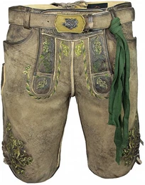 Trachtenlederhose Hartsee mit Grtel - Erde Gold, Kurze Hose mit grnem Stick