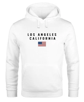 Neverless Hoodie Herren Bedruckt Schriftzug California Los Angeles USA Amerika Rot/Weiß/Creme/Gold