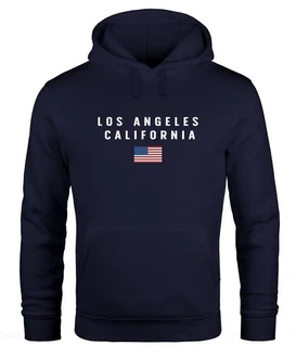 Neverless Hoodie Herren Bedruckt Schriftzug California Los Angeles USA Amerika Dunkelblau/Blau/Rot/Gold