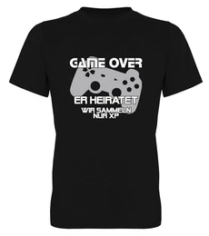 T-Shirt Herren T-Shirt - Game over Er heiratet wir sammeln nur XP JGA-Shirt, Poltershirt, Begleiter-Shirt, mit Frontprint