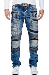 Bikerjeans Biker Style BA-CD637 mit Kunstleder Hosen Bereichen