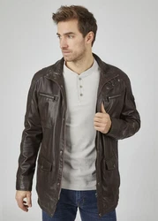 bugatti Lederjacke BUDAVID Dunkelbraun/Grau/Braun/Dunkelgrün