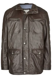 bugatti Lederjacke BUDAVID Dunkelbraun/Grau/Braun/Dunkelgrün