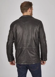 bugatti Lederjacke BUDAVID Dunkelgrün/Grau/Dunkelgrau/Dunkelbraun/Braun