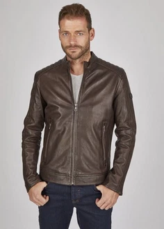 bugatti Lederjacke BUAPOLLO Dunkelbraun/Grau/Braun/Dunkelgrün