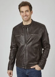 bugatti Lederjacke BUAMADEO mit Stehkragen Dunkelbraun/Braun/Grau