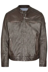 bugatti Lederjacke BUAMADEO mit Stehkragen Dunkelbraun/Braun/Grau