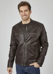 bugatti Lederjacke BUAMADEO mit Stehkragen Dunkelbraun/Braun/Grau