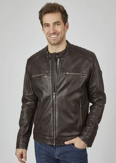 bugatti Lederjacke BUAMADEO mit Stehkragen Dunkelbraun/Braun/Grau