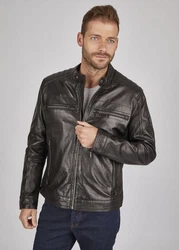 bugatti Lederjacke BUAMADEO mit Stehkragen Grau/Dunkelgrün/Braun/Dunkelgrau/Dunkelbraun/Khaki