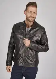 Lederjacke BUAMADEO mit Stehkragen und Druckknopfriegel