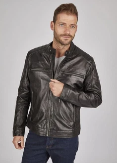 bugatti Lederjacke BUAMADEO mit Stehkragen Grau/Dunkelgrün/Braun/Dunkelgrau/Dunkelbraun/Khaki