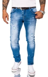 Slim-fit-Jeans Herren Jeans Stonewashed Hellblau G-203